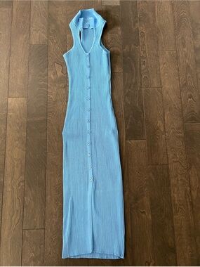 Torn by Ronny Kobo Sleeveless Ribbed Button-Front Maxi Dress - Light Blue